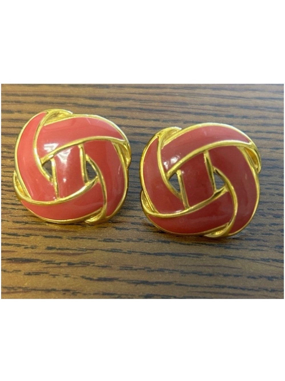 Vintage Napier Signed Dark Pink Gold Enamel Knot Pierced Earrings
